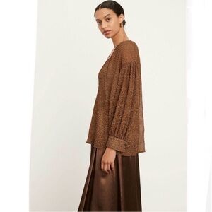 New Vince Starry Dot Shirred-Neck Blouse Verona polka dots with slip size L